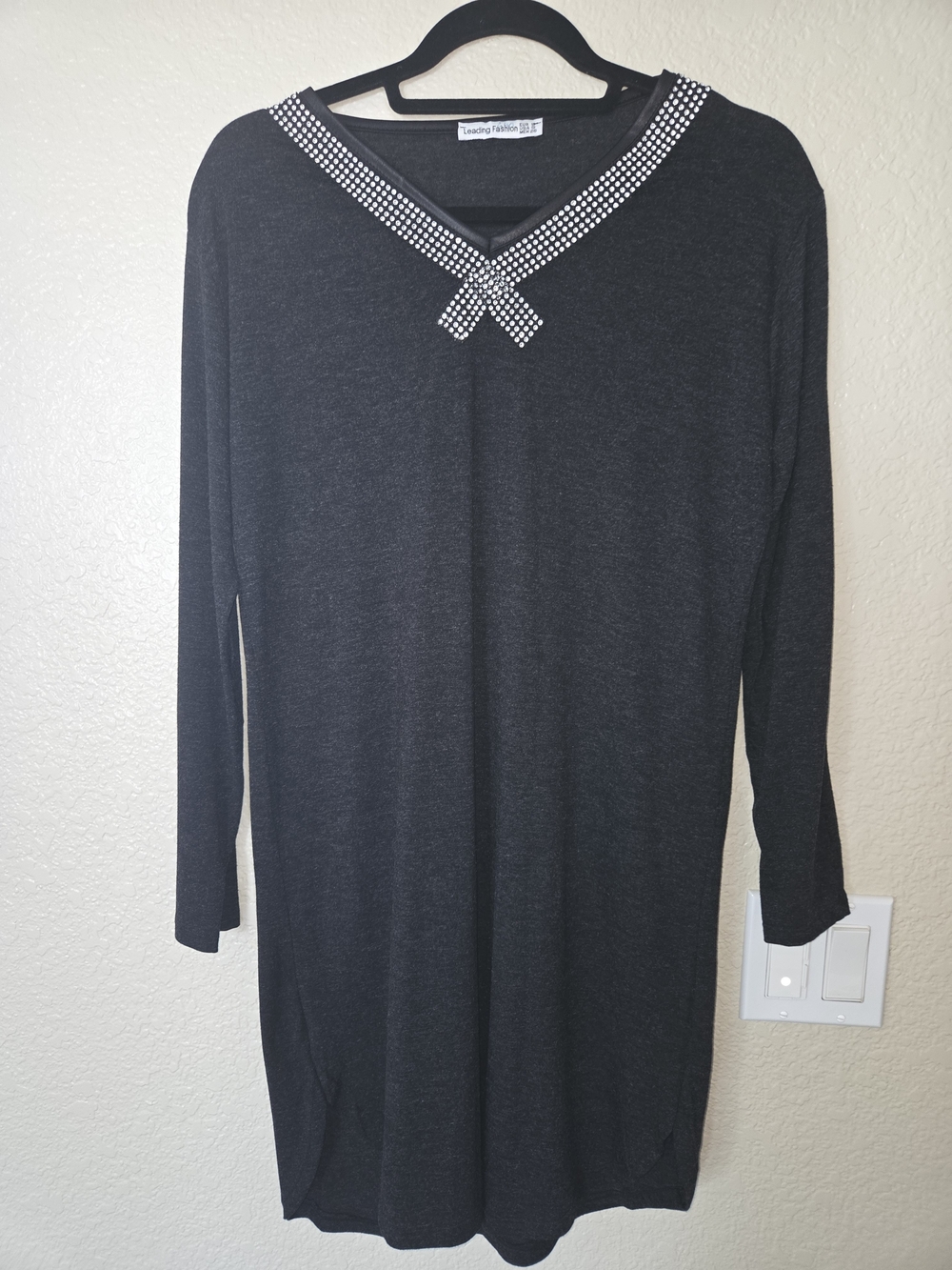 Unlisted Black Long-Sleeve Tunic with Rhinestone V-Neck